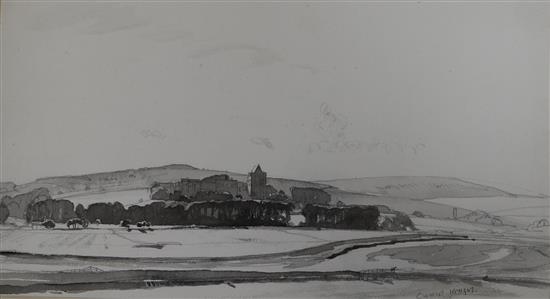 Charles Knight, pencil and watercolour, View of Lancing College, signed 20 x 37cm